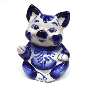 Фигурка-копилка гжель "Свинка сидит" №2784