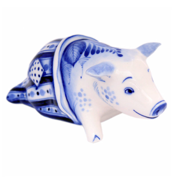 Фигурка Гжель "Поросенок в мешке" №CHS134 Фигурка Гжель "Поросенок в мешке" №CHS134
