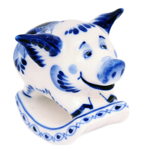 Фигурка Гжель "Поросенок на качалке" №CHS135