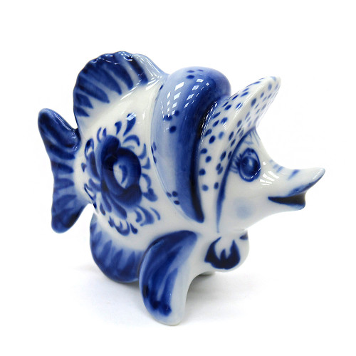 Фигурка Гжель "Рыбка в шляпке" №T021