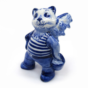 Фигурка Гжель "Кот рыбак" №T027