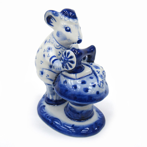 Фигурка Гжель "Мышь швея" №T030