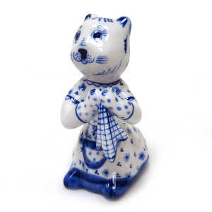 Фигурка Гжель "Кошка с платком" №T110