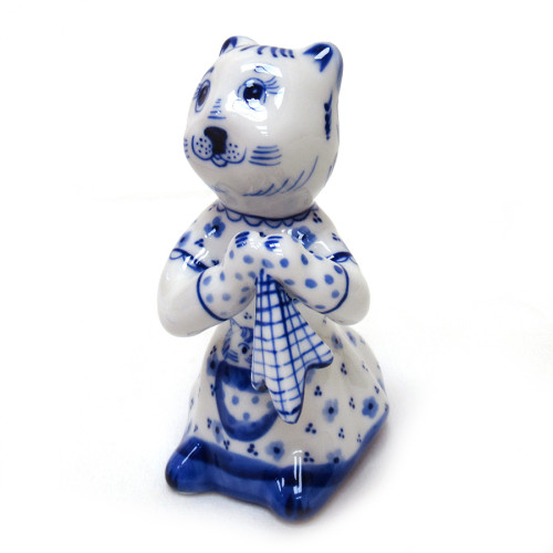 Фигурка Гжель "Кошка с платком" №T110