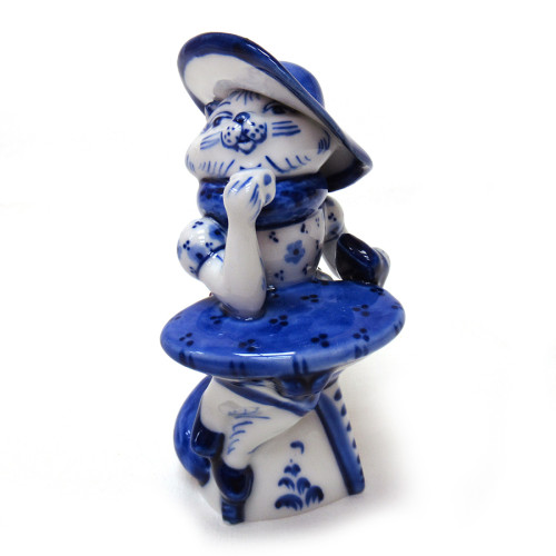 Фигурка Гжель "Кошка в кафе" №T111
