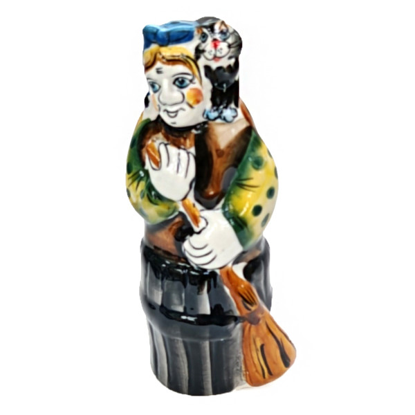 Фигурка Гжель "Баба Яга с котом в ступе" №12336 Фигурка Гжель "Баба Яга с котом в ступе" №12336
