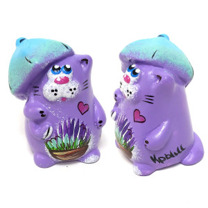 Фигурка из гипса "Кот под зонтом с лавандой" №604