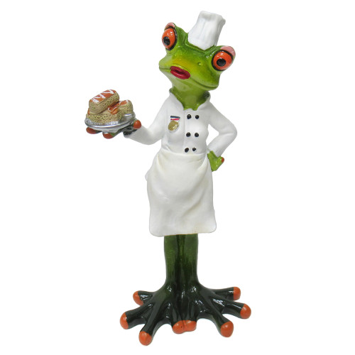 Фигурка из полистоуна "Лягушка кондитер с пирожным" №09021