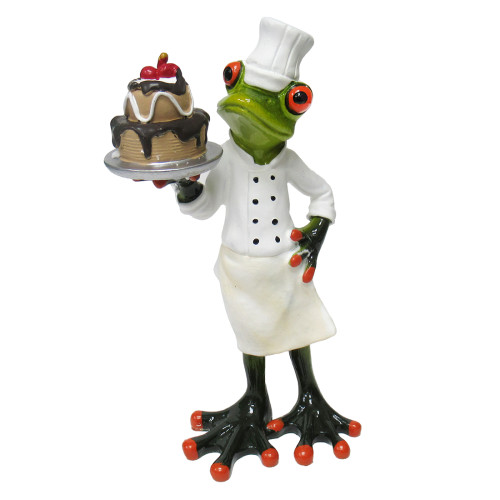 Фигурка из полистоуна "Лягушка кондитер с тортом" №09022