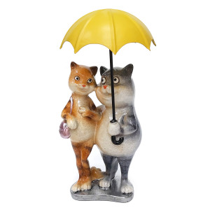 Фигурка из полистоуна "Пара кот с кошкой под зонтиком" №YX01006