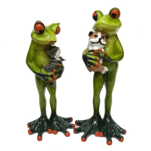 Фигурка из полистоуна "Лягушка с кошкой и собачкой" №YX29002