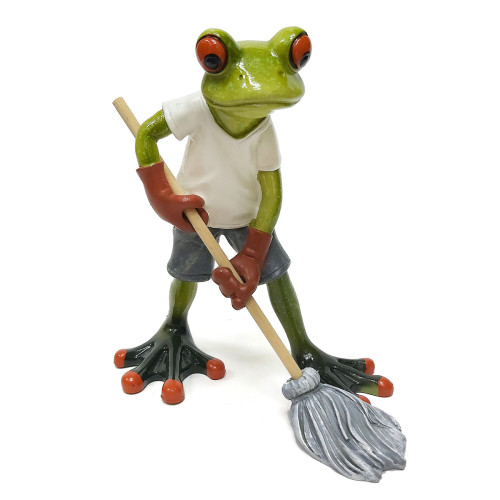 Фигурка из полистоуна "Лягушка уборщик" №YX39016