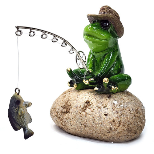 Фигурка из полистоуна "Лягушка на рыбалке" №YX41058