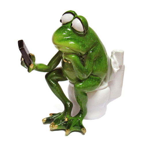 Фигурка из полистоуна "Лягушка на унитазе с телефоном" №YX69069