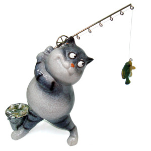 Фигурка из полистоуна "Кот рыболов" №YX71093
