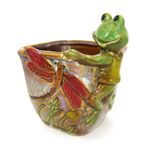 Вазон из керамики "Лягушка с стрекозой" №1861B