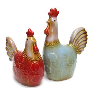 Комплект фигурок из керамики "Петух и курица" №JY2206-1