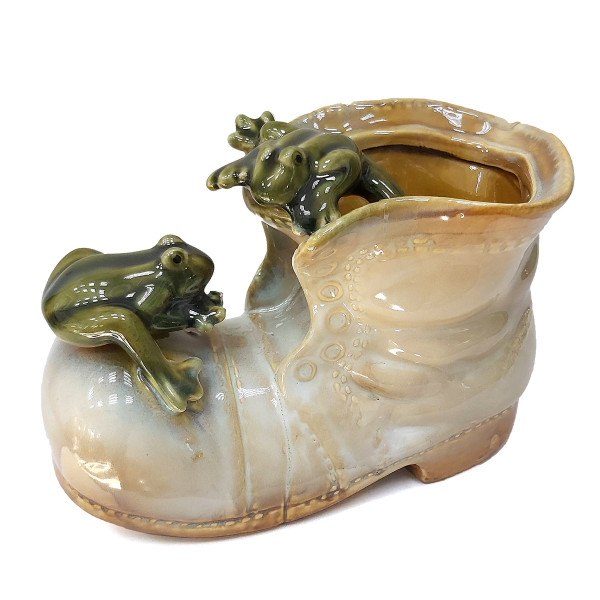 Вазон из керамики "Ботинок с лягушками" №2250JYW Вазон из керамики "Ботинок с лягушками" №2250JYW