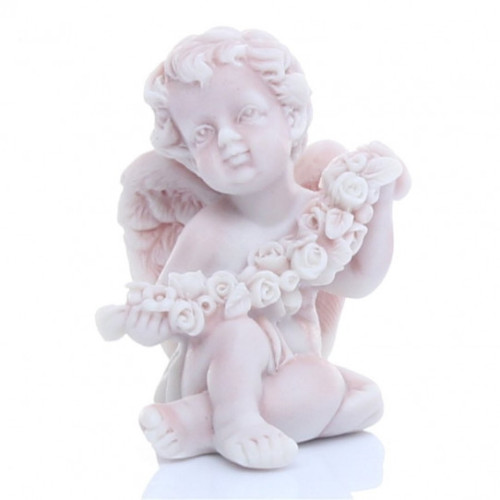 Фигурка из мраморной крошки "Ангелочек сидящий с венком" №K110
