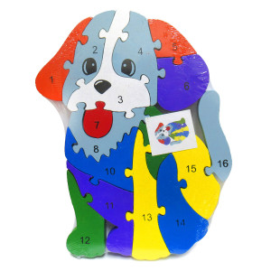 Пазл деревянный с цифрами и англ. алфавитом "Собака" №PZL-20
