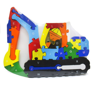 Пазл деревянный с цифрами и англ. алфавитом "Экскаватор" №PZL-2