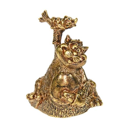 Колокольчик из бронзы "Кот с рыбами" №K0044