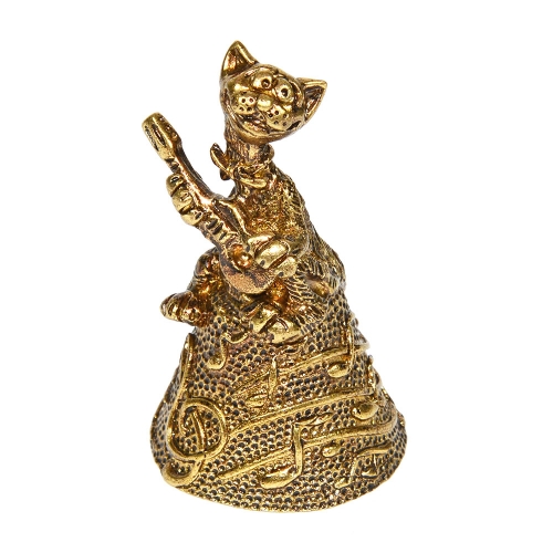 Колокольчик из бронзы "Кот с гитарой" №K0051
