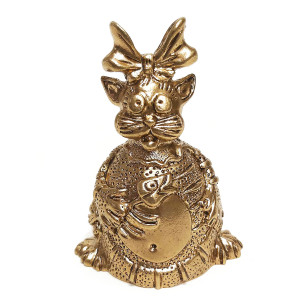 Колокольчик из бронзы "Кошка с бантом" №K0053