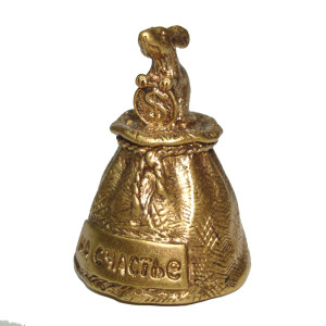 Колокольчик из бронзы "Мышь на мешке долларов" №K0105-1