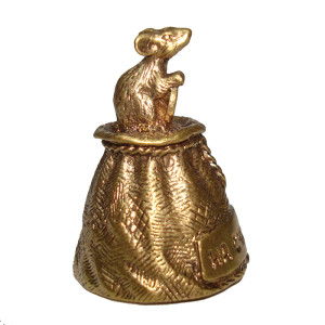 Колокольчик из бронзы "Мышь на мешке долларов" №K0105-1