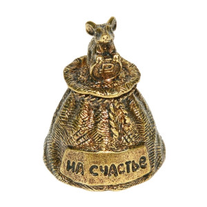 Колокольчик из бронзы "Мышь на мешке с рублями" №K0105