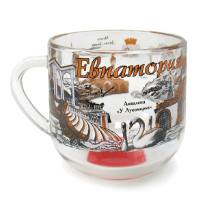 Кружка стеклянная круглая "Евпатория" №2022-6