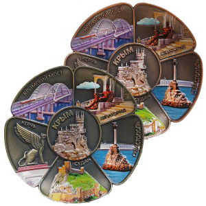 Магнит из металла цветок "Крым" цветной №5828LW