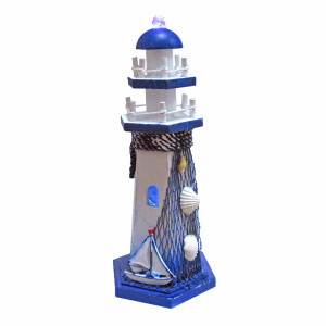 Маяк из дерева светящийся с корабликом №003-B