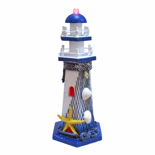 Маяк из дерева светящийся с морской звездой №003-C