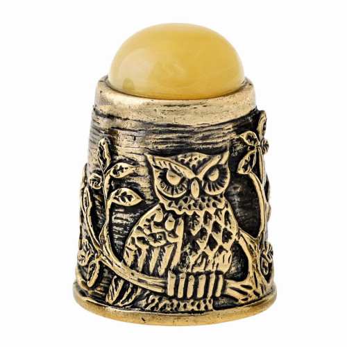 Наперсток из бронзы и янтаря "Сова в лесу с кобошоном" №1472-B