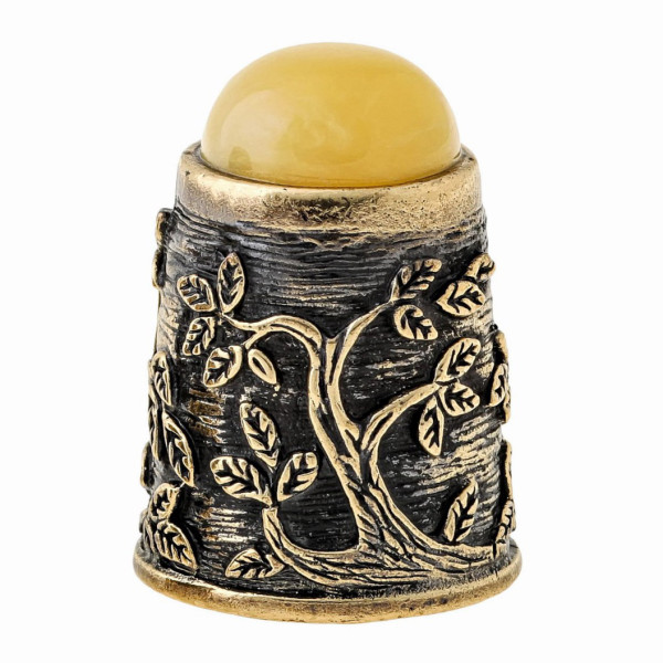 Наперсток из бронзы и янтаря "Сова в лесу с кобошоном" №1472-B