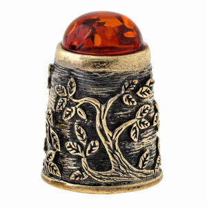 Наперсток из бронзы и янтаря "Сова в лесу с кобошоном" №1472-K