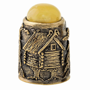 Наперсток из бронзы и янтаря "Избушка с кабошоном" №1476-B