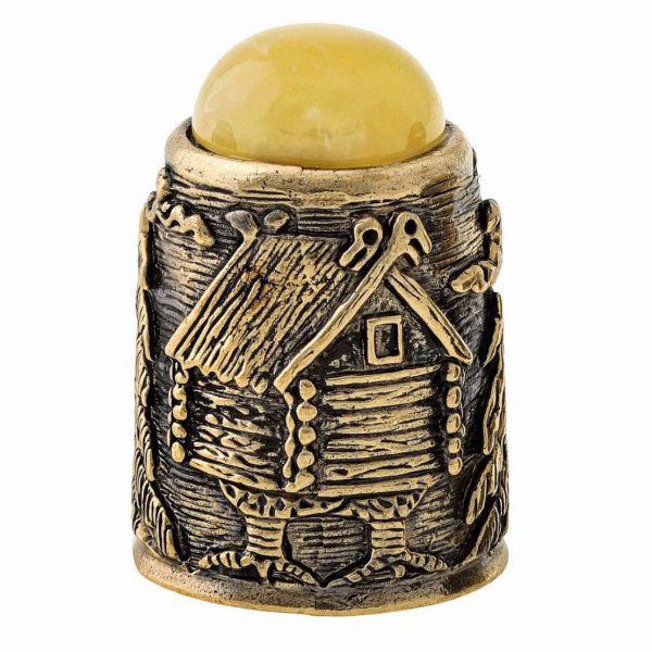 Наперсток из бронзы и янтаря "Избушка с кабошоном" №1476-B Наперсток из бронзы и янтаря "Избушка с кабошоном" №1476-B