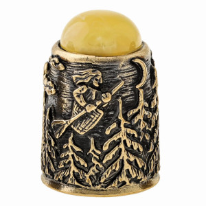 Наперсток из бронзы и янтаря "Избушка с кабошоном" №1476-B