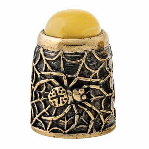 Наперсток из бронзы и янтаря "Паук с кабошоном" №1478-B