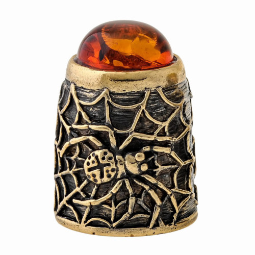Наперсток из бронзы и янтаря "Паук с кабошоном" №1478-K