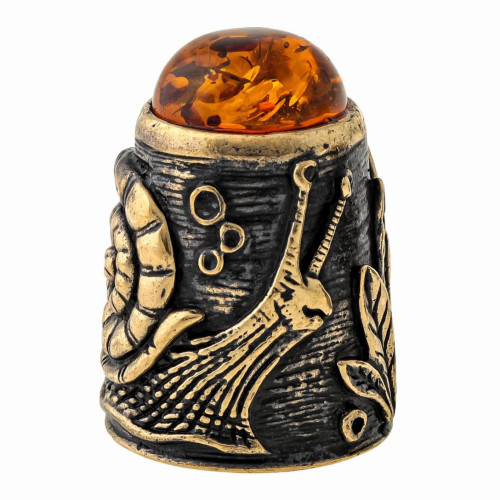 Наперсток из бронзы и янтаря "Улитка с кабошоном" №1486K