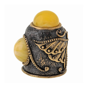 Наперсток из бронзы и янтаря "Бабочка Ажурная с кабошоном" №1530B