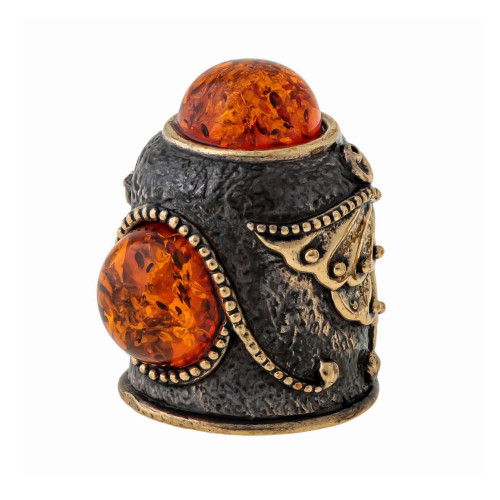 Наперсток из бронзы и янтаря "Бабочка Ажурная с кабошоном" №1530K