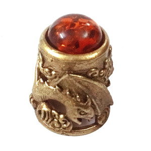 Наперсток из бронзы и янтаря "Дракон с кабошоном" №1553
