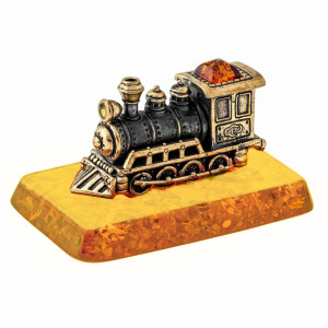 Фигурка из бронзы и янтаря "Паровоз" №1601B