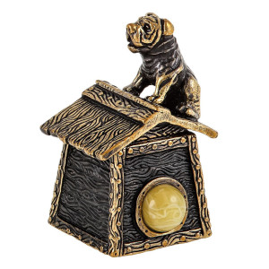 Наперсток из бронзы и янтаря "Будка с собакой" №1721B