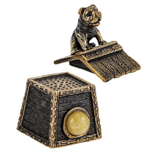 Наперсток из бронзы и янтаря "Будка с собакой" №1721B